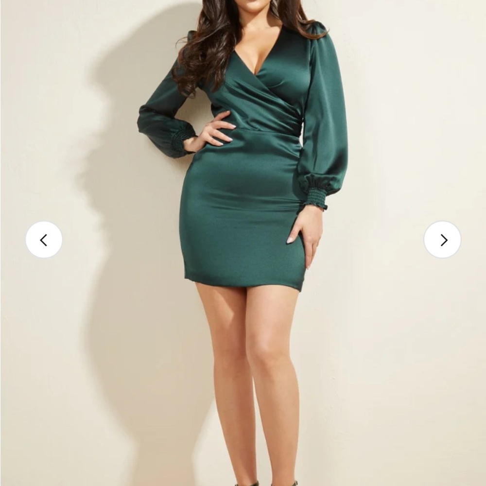 Guess MARCIANO Daydream Satin Mini Dress - Green /Pine - Size 2-4/ Small - NWOT